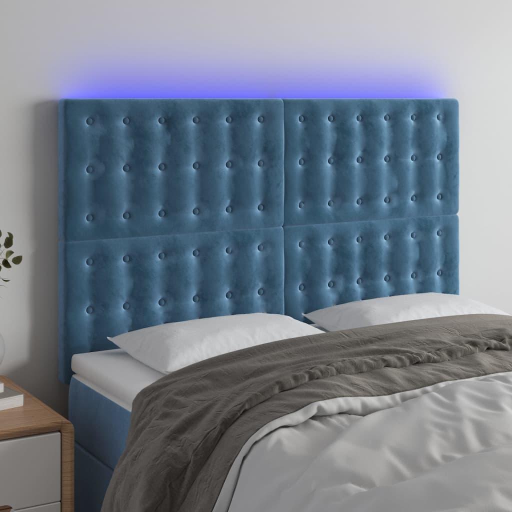 Sengegavl Med Led-Lys Velour - Mørkeblå / 144 x 5 x 118/128 cm