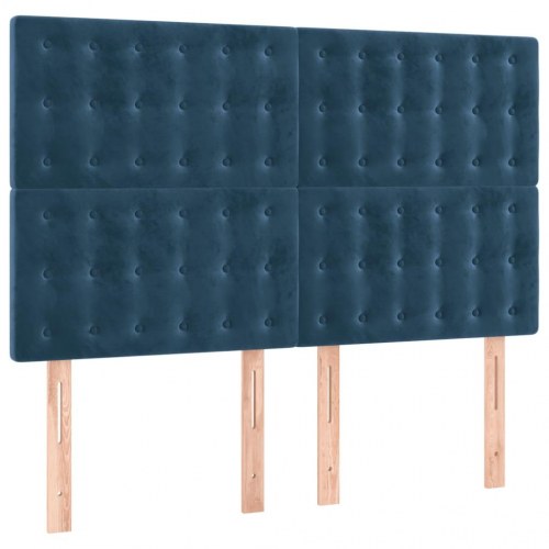 Sengegavl med LED-lys i fløjl - mørkeblå, 144 x 5 x 118/128 cm