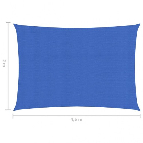 Solsejl 2 × 4,5 m - HDPE 160 g/m², blå rektangulær