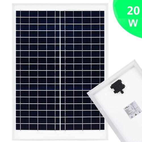 Solcellepanel 20 W polykrystallinsk aluminium og sikkerhedsglas
