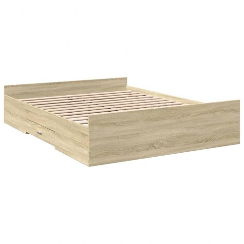 Sengeramme med opbevaringsskuffe 150 x 200 cm - sonoma-eg