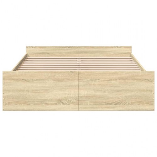 Sengeramme med opbevaringsskuffe 150 x 200 cm - sonoma-eg