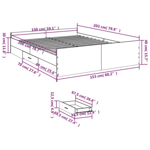 Sengeramme med opbevaringsskuffe 150 x 200 cm - sonoma-eg