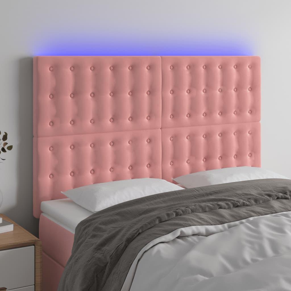 Sengegavl Med Led-Lys Velour - Lyserød / 144 x 5 x 118/128 cm