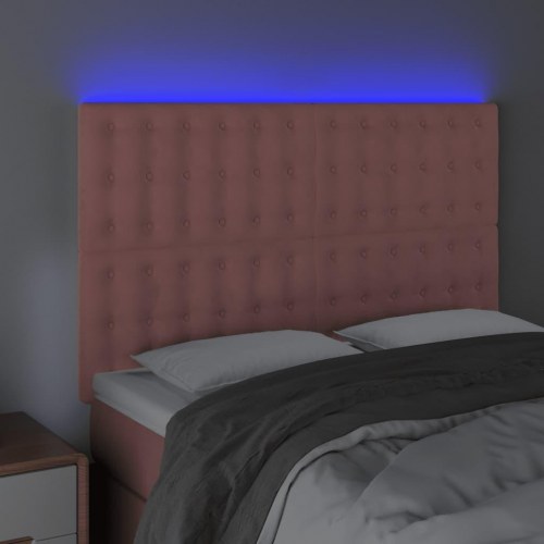 Sengegavl med LED-lys i fløjl 144 x 5 x 118/128 cm - lyserød