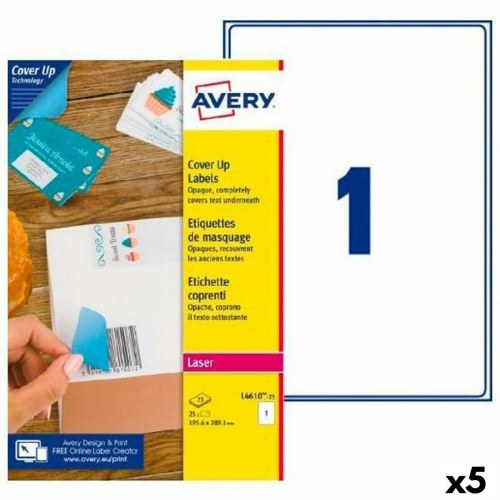 Avery printeretiketter L4610 - Hvid, A4, 25 ark (5 pk) 199,6 × 289,1 mm