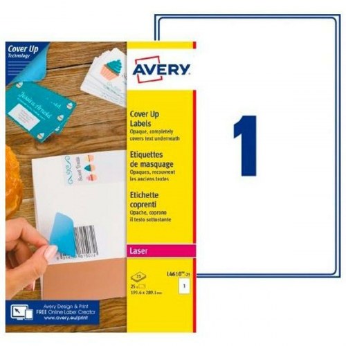 Avery printeretiketter L4610 - Hvid, A4, 25 ark (5 pk) 199,6 × 289,1 mm