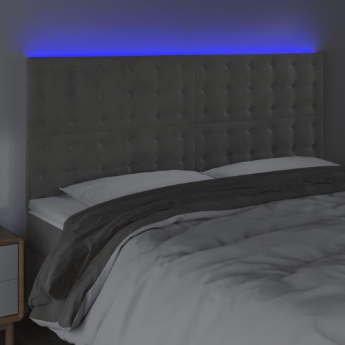 Sengegavl med LED-lys 160 x 5 x 118/128 cm fløjl - lysegrå