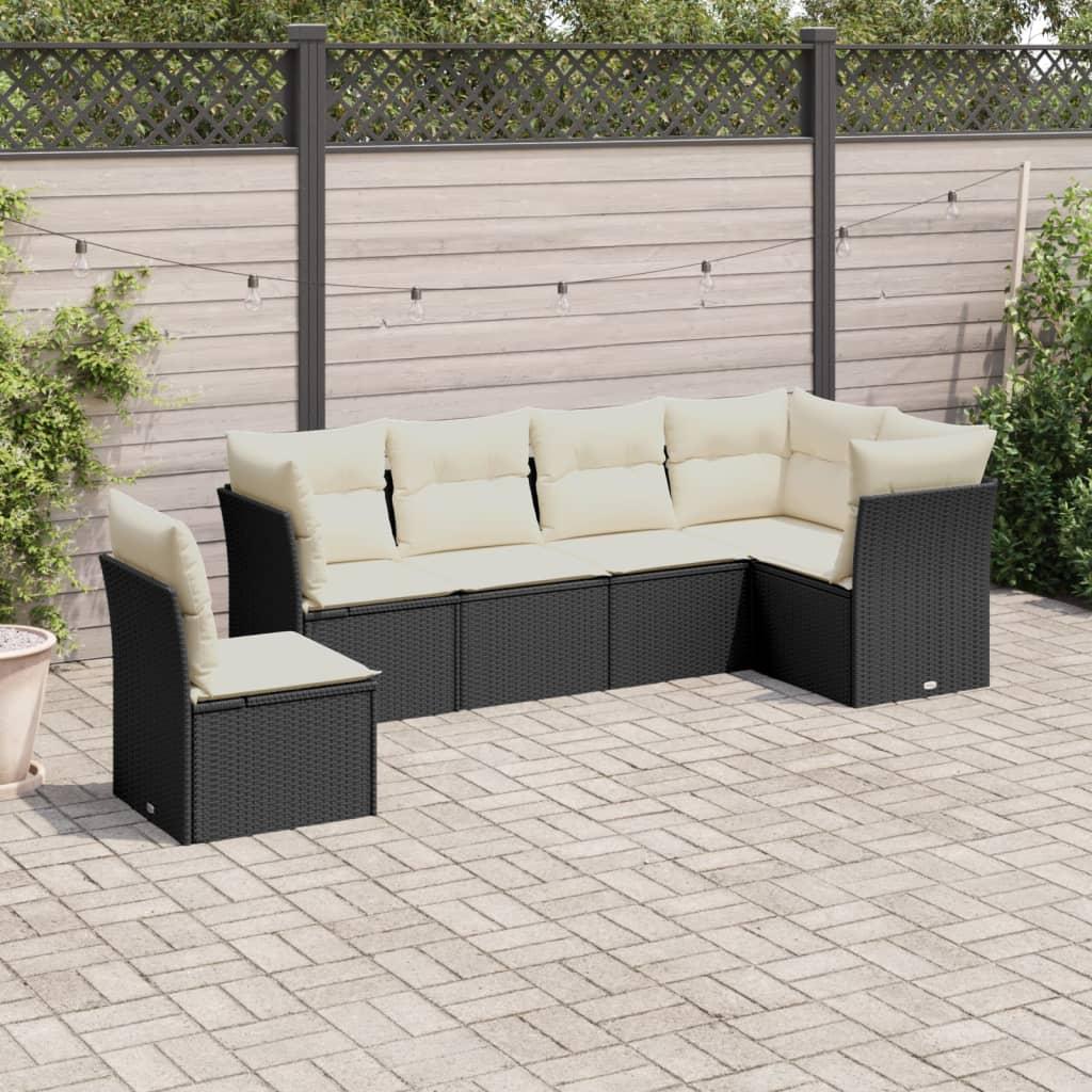 Sofasæt Til Haven 6 Dele Med Hynder Polyrattan - Sort og cremefarvet / Uden bord