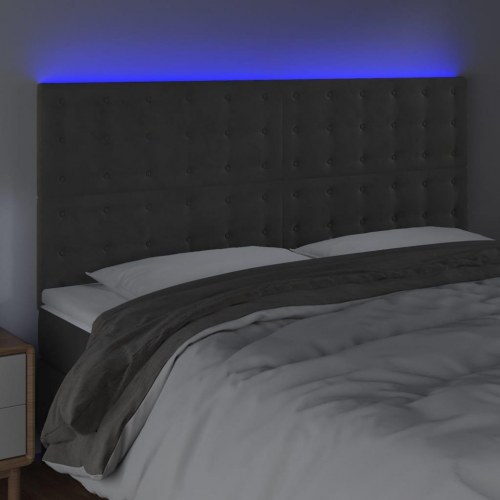 Sengegavl med LED-lys i fløjl 160 x 5 x 118/128 cm - mørkegrå