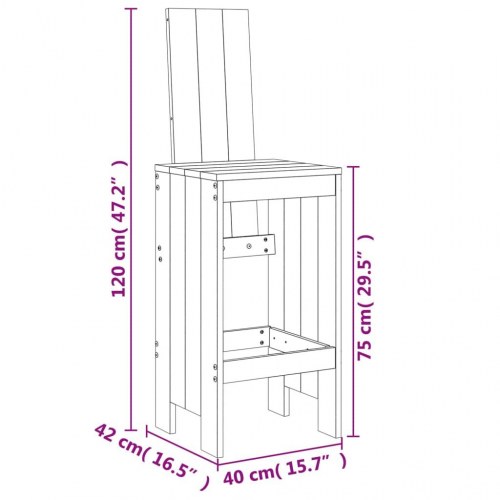 Barstole i massivt fyrretræ 2 stk. - 40 x 42 x 120 cm