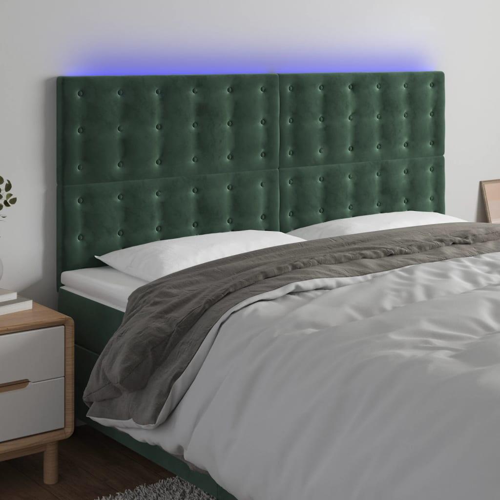 Sengegavl Med Led-Lys Velour - Mørkegrøn / 160 x 5 x 118/128 cm