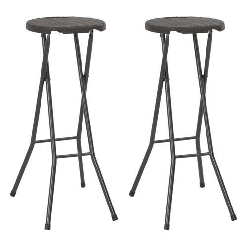 Foldbare barstole 2 stk. HDPE og stål brun rattanlook
