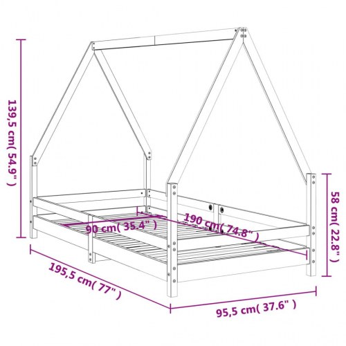 Sengeramme til juniorseng 90x190 cm massivt fyrretræ