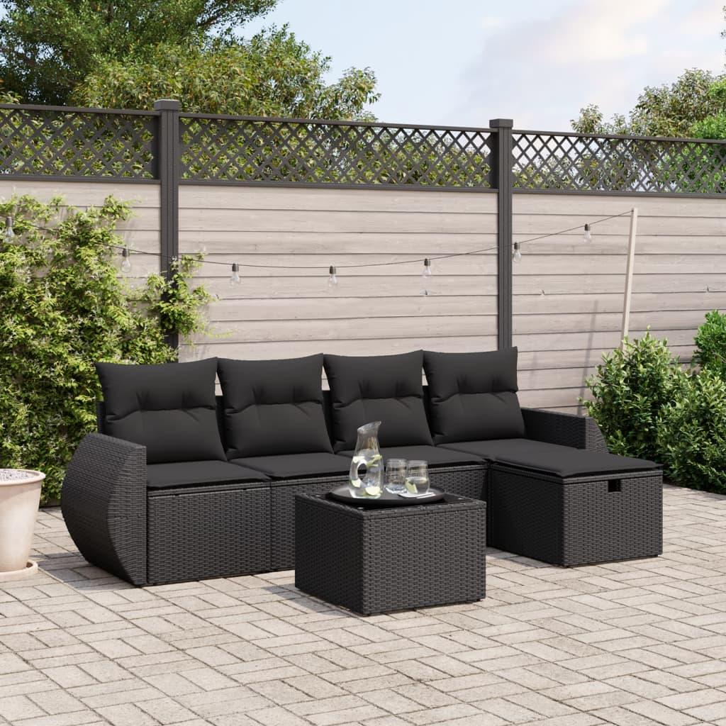 vidaXL sofasæt til haven 6 dele med hynder polyrattan sort