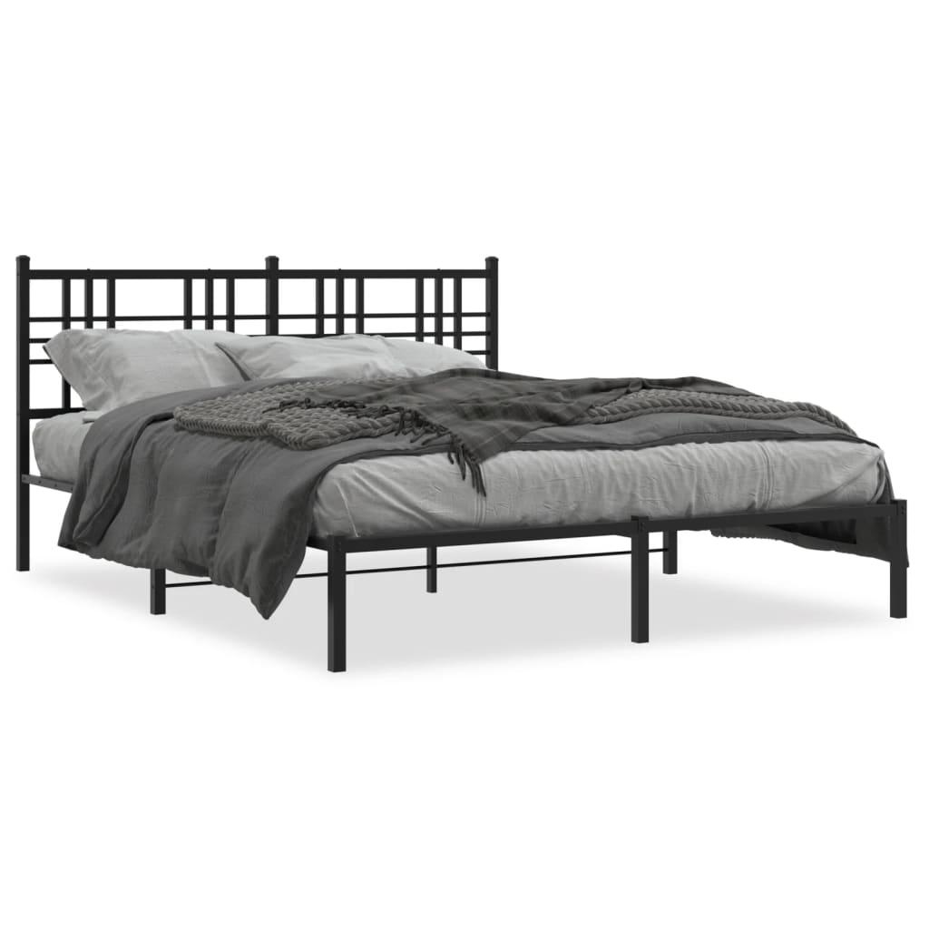 Sengeramme Med Sengegavl Metal - Sort / med hovedgærde / 150 x 200 cm