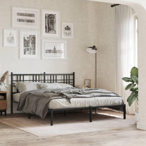 Sengeramme med sengegavl 150 x 200 cm - sort