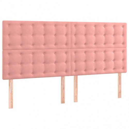 Sengegavl med LED-lys 180 x 5 x 118/128 cm fløjl - lyserød