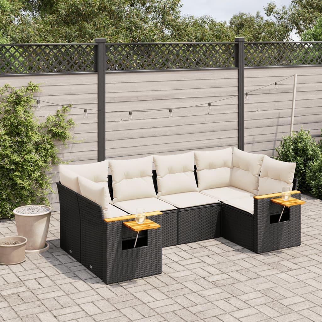 Sofasæt Til Haven 6 Dele Med Hynder Polyrattan - Sort og cremefarvet