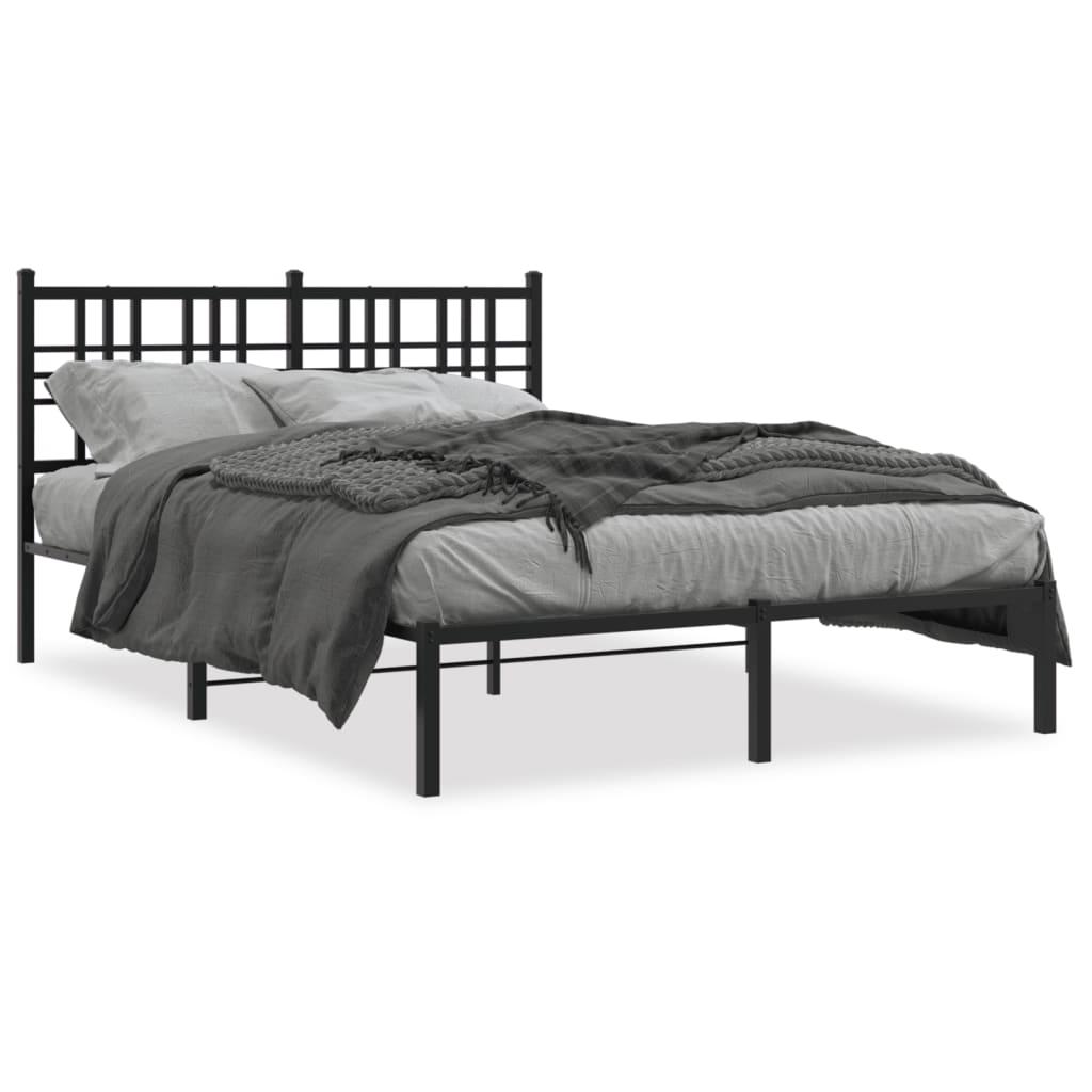 Sengeramme Med Sengegavl Metal - Sort / med hovedgærde / 140 x 190 cm