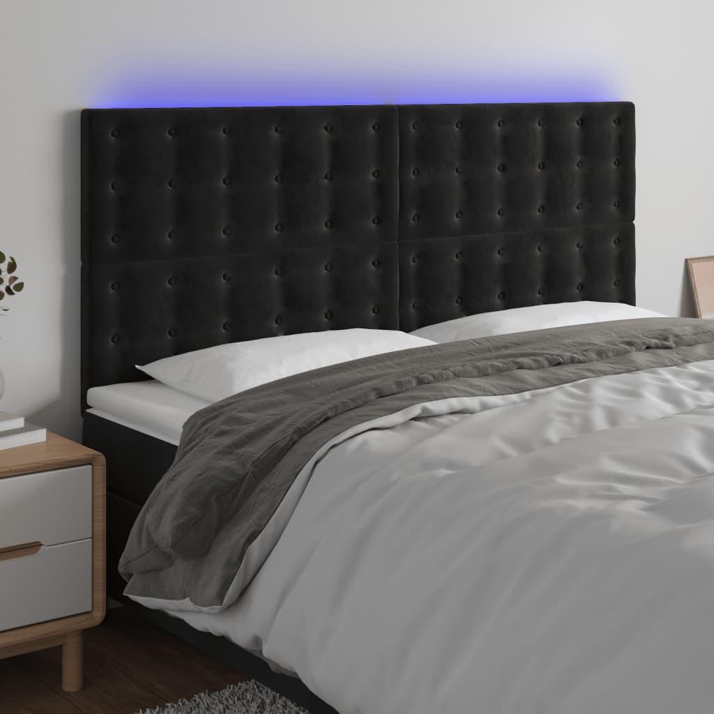 Sengegavl Med Led-Lys Velour - Sort / 200 x 5 x 118/128 cm