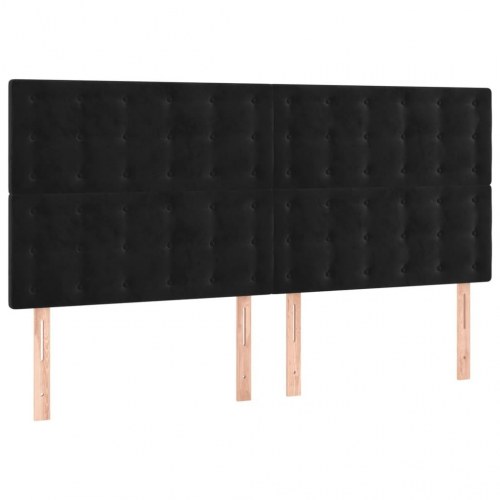 Sengegavl med LED-lys 200 x 5 x 118/128 cm - sort fløjl