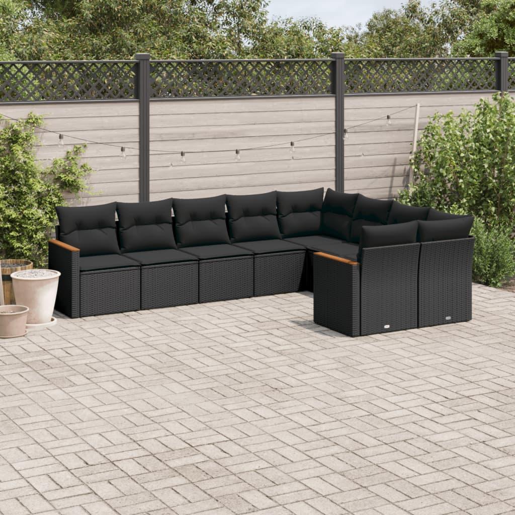 Sofasæt Til Haven 9 Dele Med Hynder Polyrattan - Sort / Uden bord