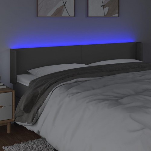 Sengegavl med LED-lys 183 x 16 x 78/88 cm kunstlæder - grå