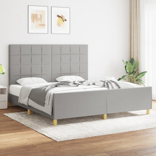 Sengeramme med justerbar sengegavl 180x200 cm - stof, lysegrå