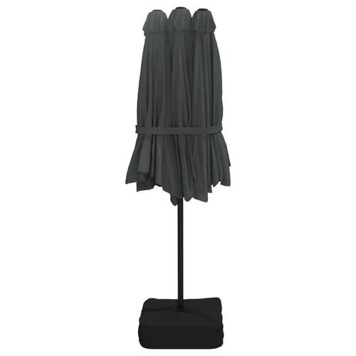 Parasol m. dobbelt parasoldug og LED-lys 449x245 cm antracitgrå