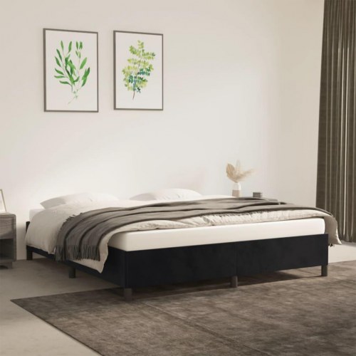 Sengeramme i fløjl - sort 180×200 cm (uden madras)