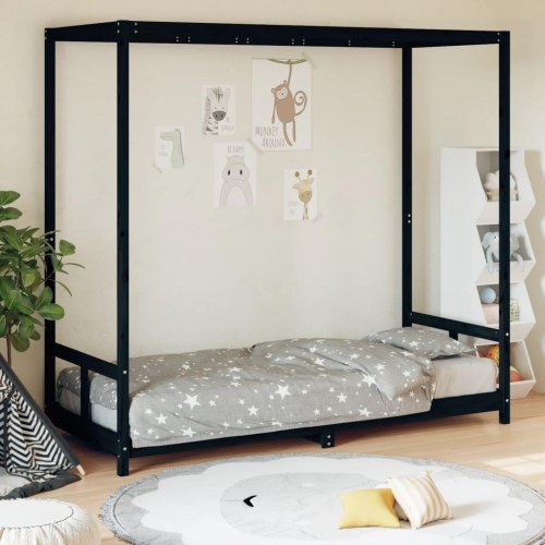 Sengeramme til juniorseng 80×200 cm - massivt fyrretræ, sort