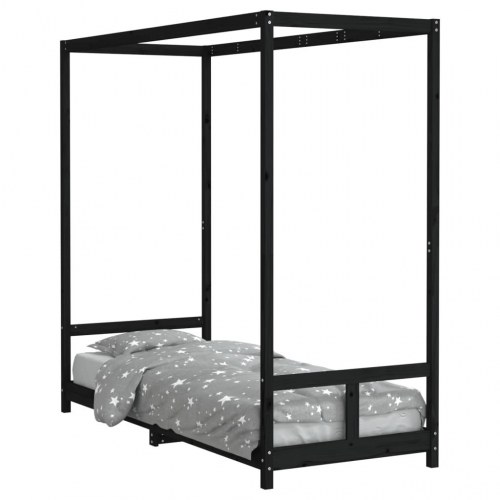 Sengeramme til juniorseng 80×200 cm - massivt fyrretræ, sort