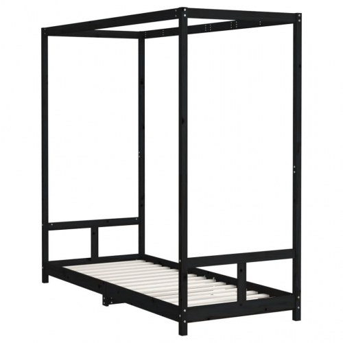Sengeramme til juniorseng 80×200 cm - massivt fyrretræ, sort