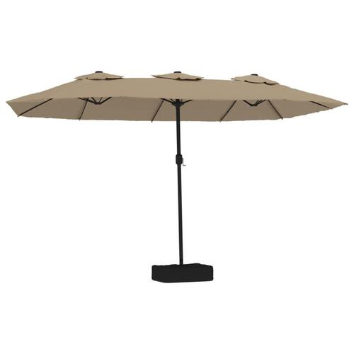 Parasol med dobbelt parasoldug og LED-lys 449x245 cm gråbrun