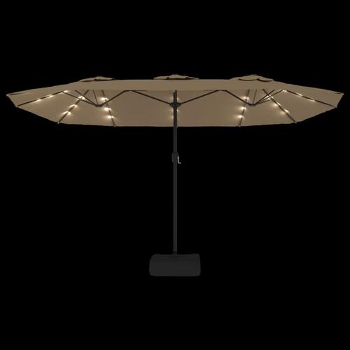 Parasol med dobbelt parasoldug og LED-lys 449x245 cm gråbrun