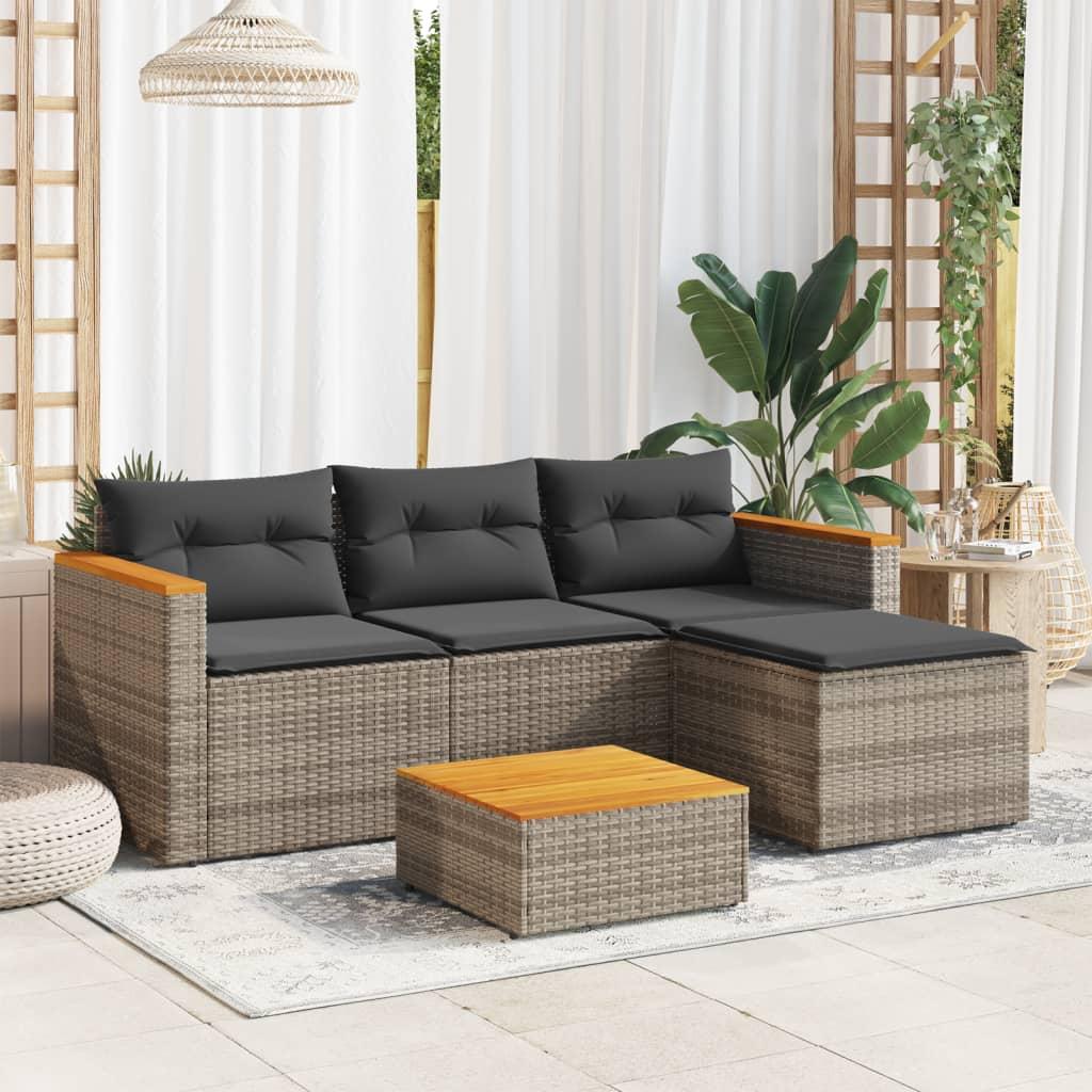Havesofasæt 3 dele med hynder polyrattan grå