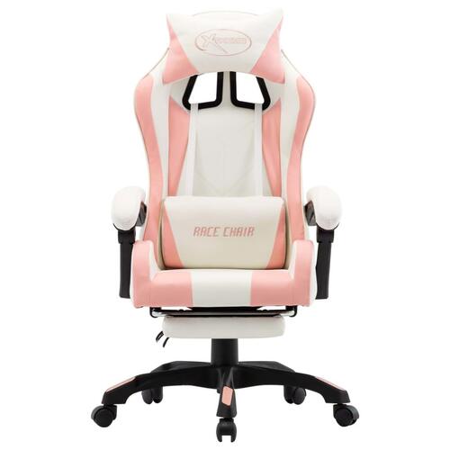 Gamerstol med fodstøtte kunstlæder pink og hvid