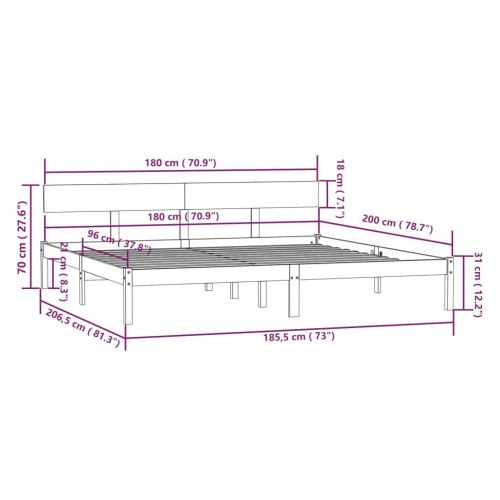 Sengeramme 180x200 cm - Super King i massivt fyrretræ, sort