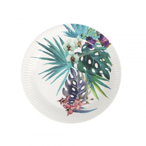 Algon engangstallerkener i pap, tropisk design, 23 cm - 24 × sæt á 8 stk.