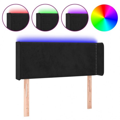 Sengegavl i fløjl med LED-lys 93×16×78/88 cm - sort