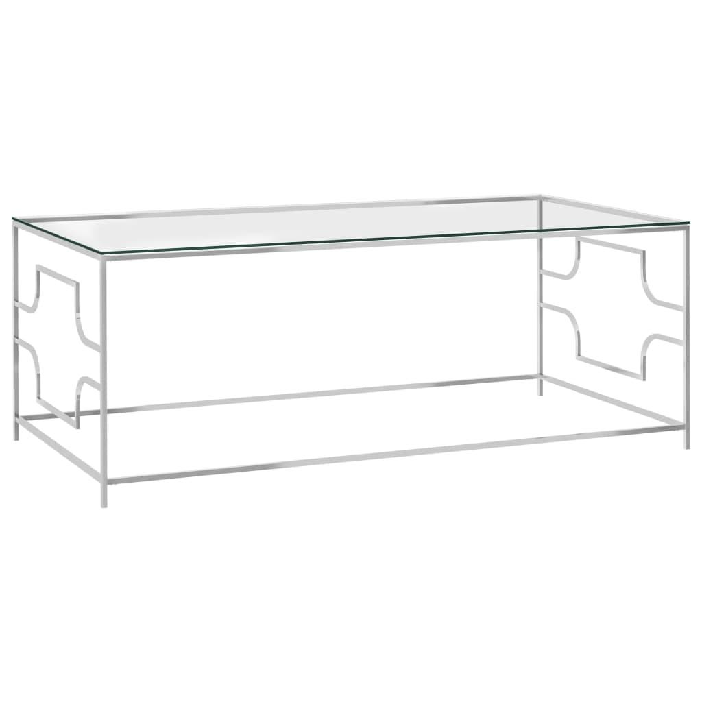 Sofabord 120x60x45 cm rustfrit stål og glas sølvfarvet billede