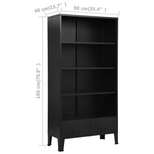 Bogreol industriel 90 x 40 x 180 cm stål sort