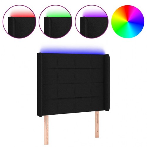 Sengegavl med LED-lys - sort, 83 x 16 x 118/128 cm