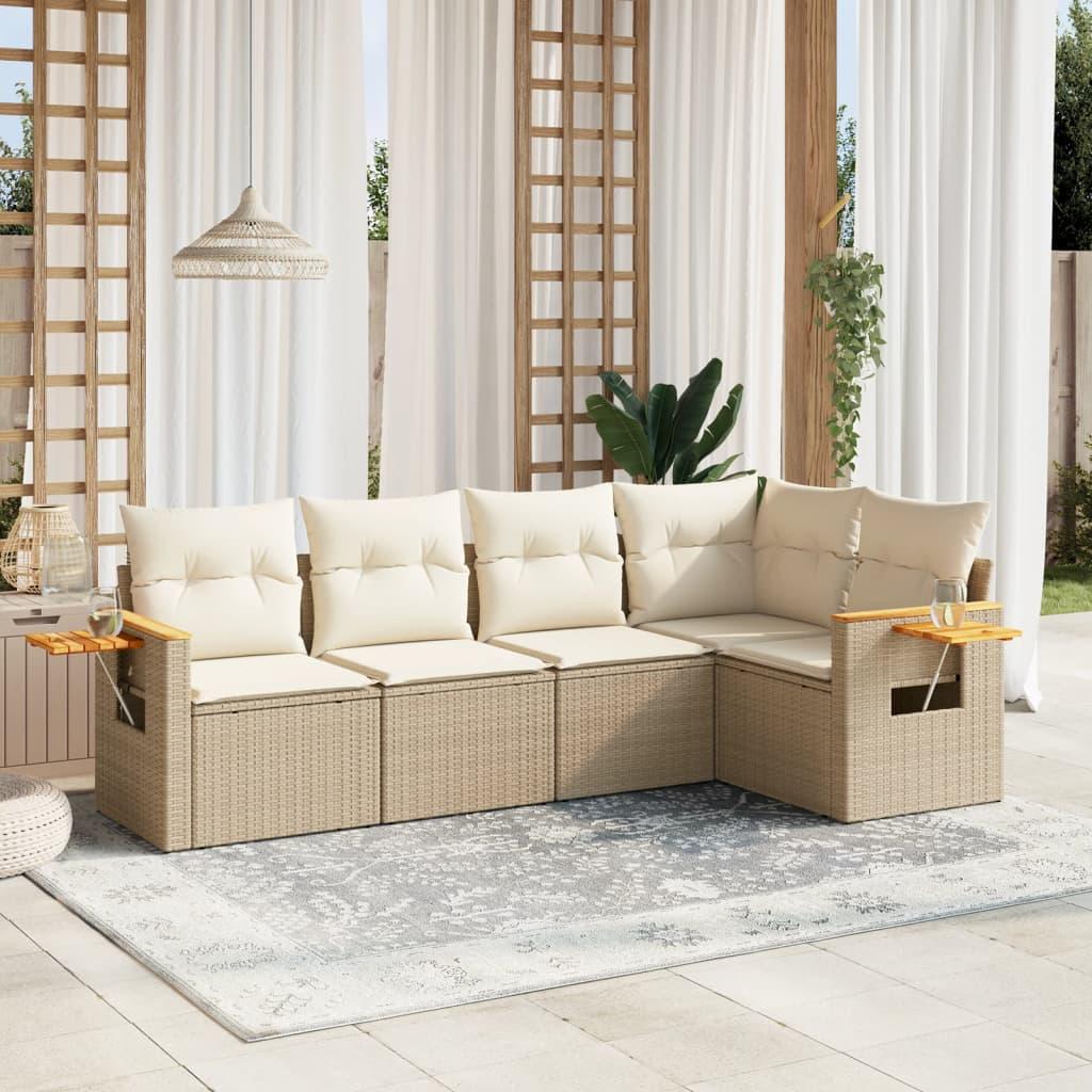 Sofasæt til haven 5 dele med hynder polyrattan beige