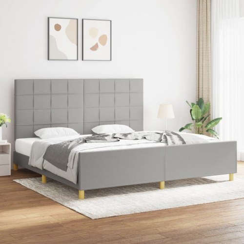 Sengeramme med justerbar sengegavl 200x200 cm - stof, lysegrå