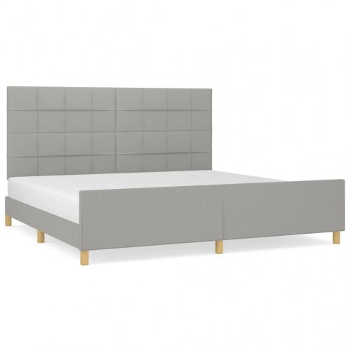 Sengeramme med justerbar sengegavl 200x200 cm - stof, lysegrå