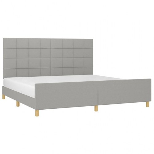Sengeramme med justerbar sengegavl 200x200 cm - stof, lysegrå