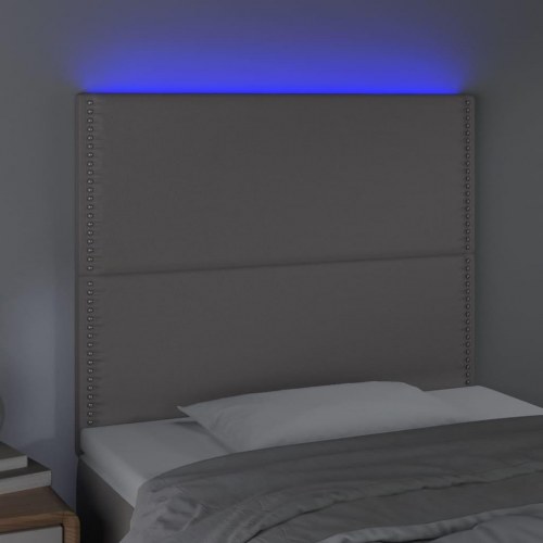 Sengegavl med LED-lys i kunstlæder - grå, 100 x 5 x 118/128 cm