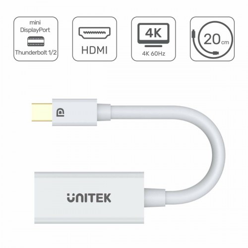 Unitek Mini DisplayPort til HDMI-adapter - Hvid, 20 cm (Y-6331)